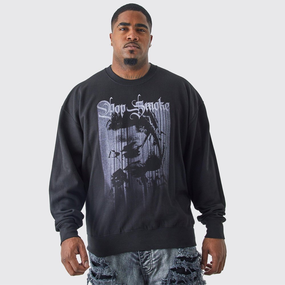 Oversized Worldwide Puff Print Sweatshirt – Black